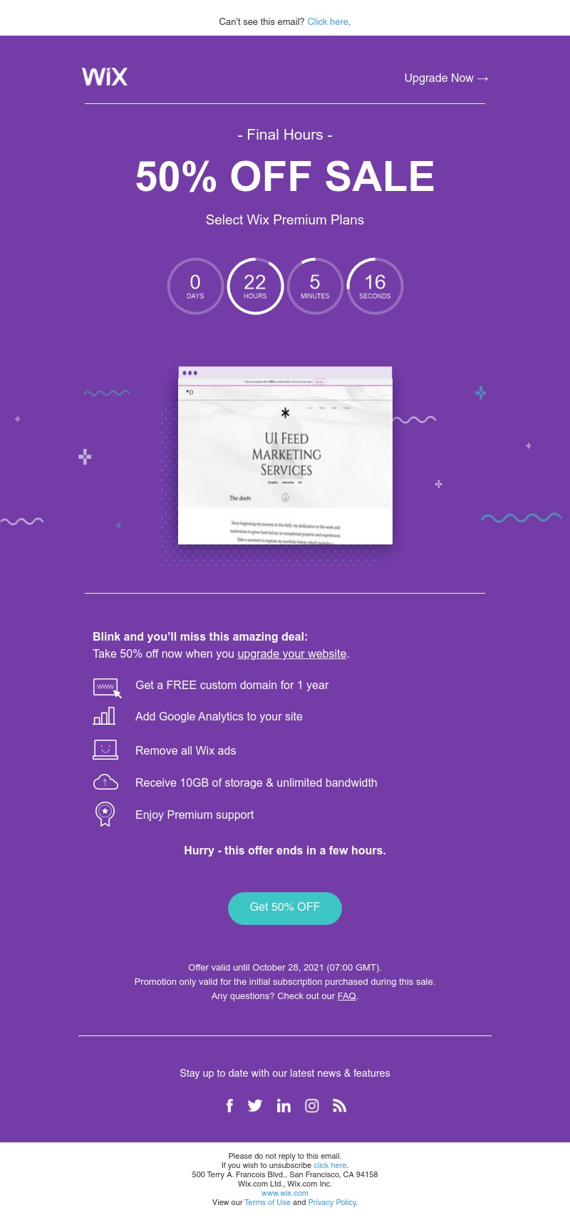 Wix - 50% OFF: Final hours to save
