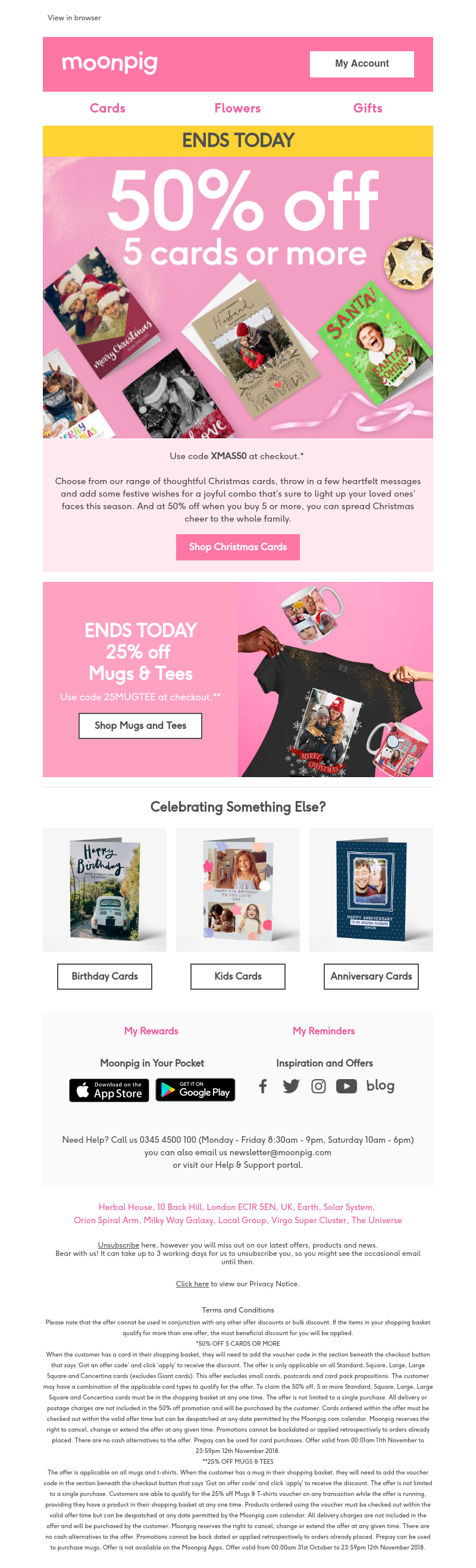 Moonpig - Don't forget! You've still got 50% off 5 or more cards!