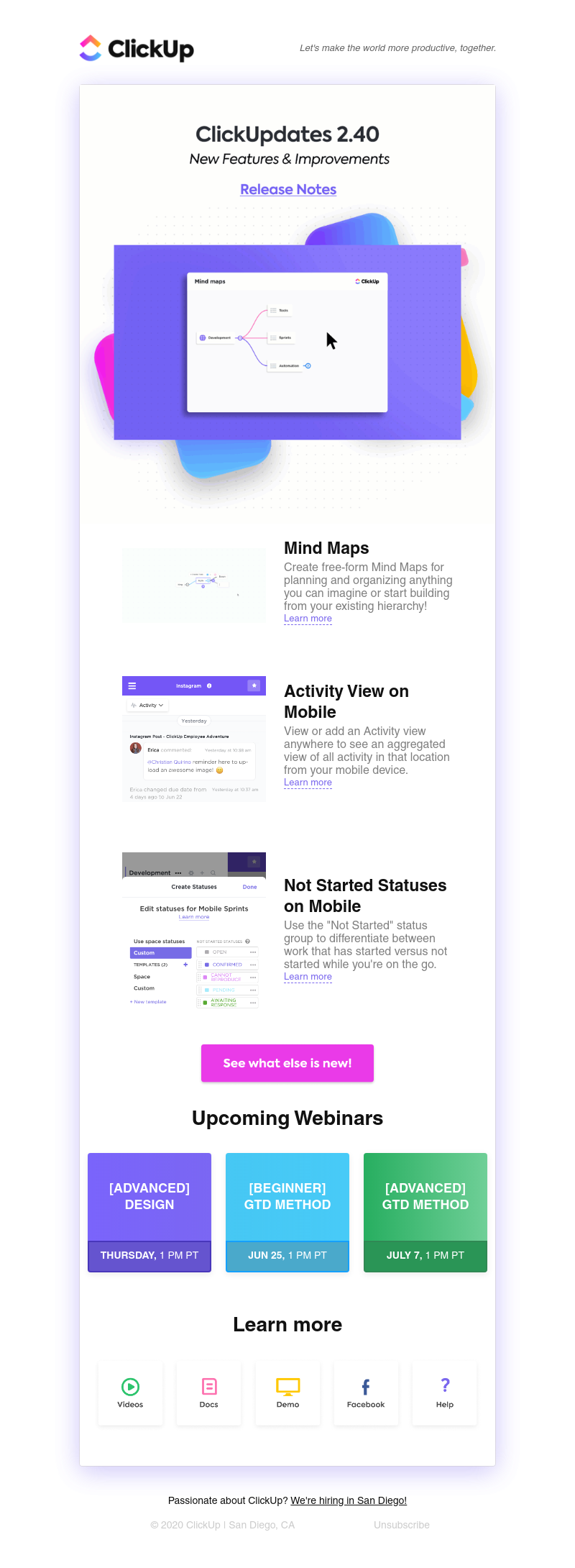 ClickUp - ClickUpdates 2.40 🗺 Mind Maps & Mobile Improvements!