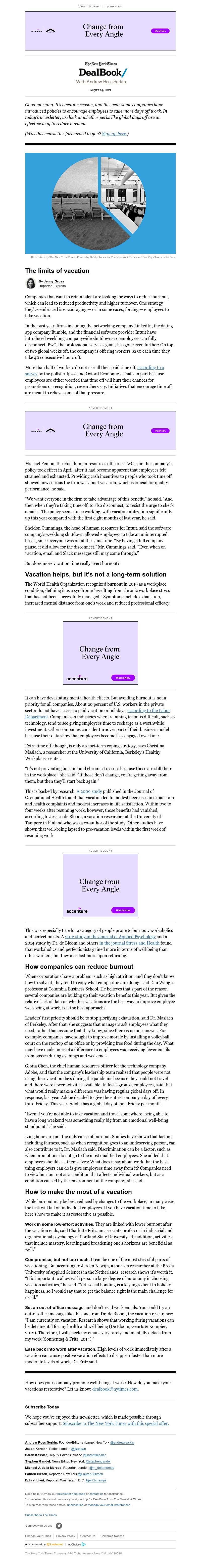The New York Times - DealBook: The limits of vacation