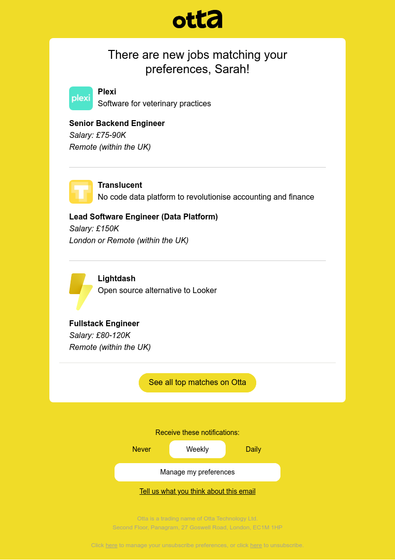 Otta - New match: Senior Backend Engineer at Plexi