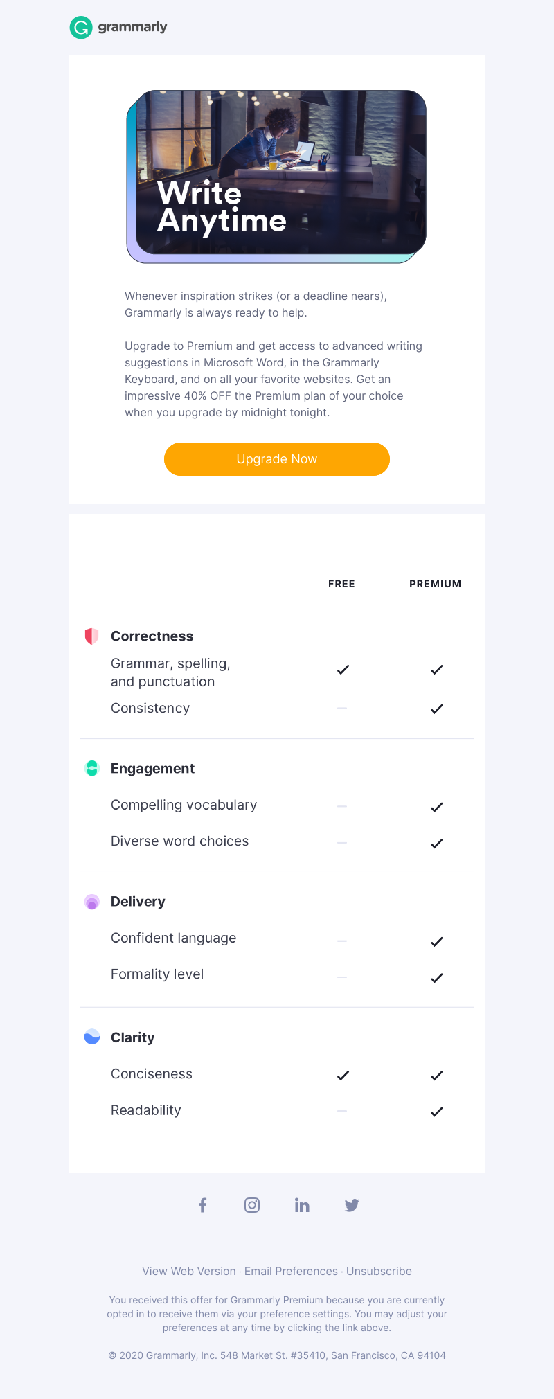 Grammarly - Last Chance for 40% OFF! Burning the midnight oil? Grammarly can help!