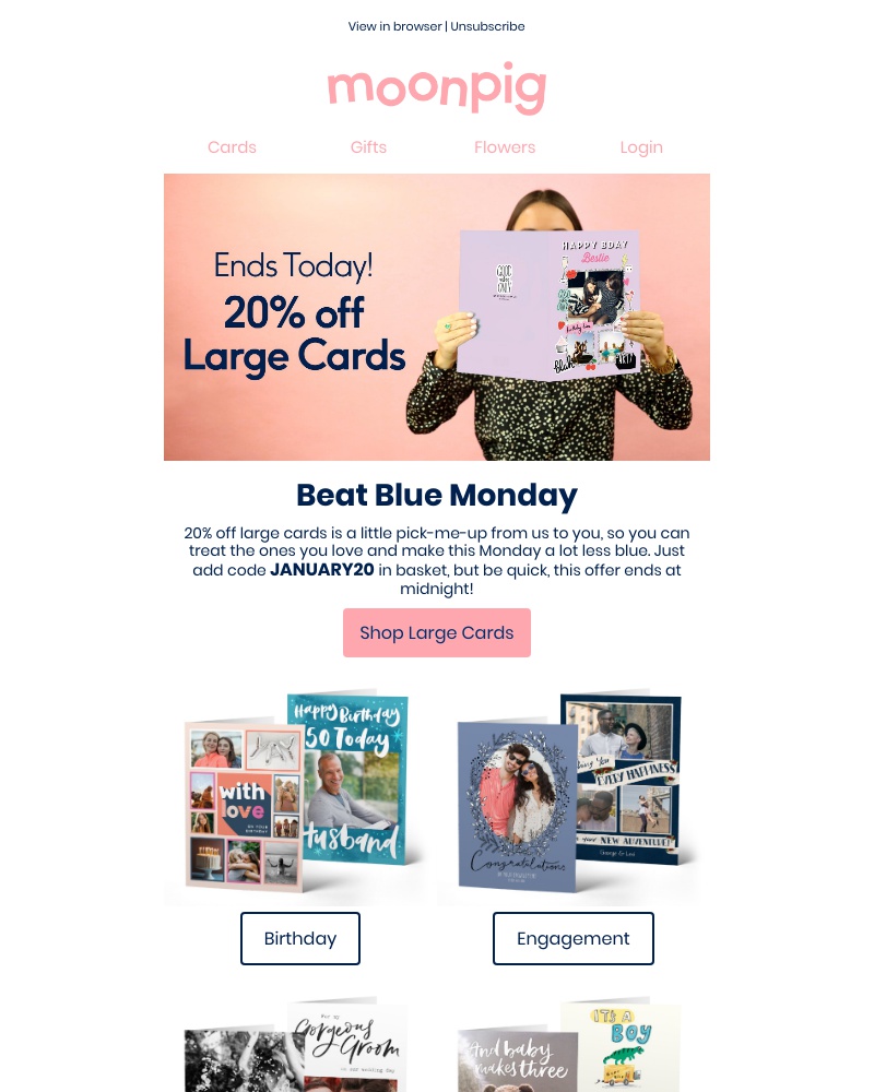 Moonpig - 💎💙🐳 Beat the blues with 20% off large cards! 🦋🔷💧