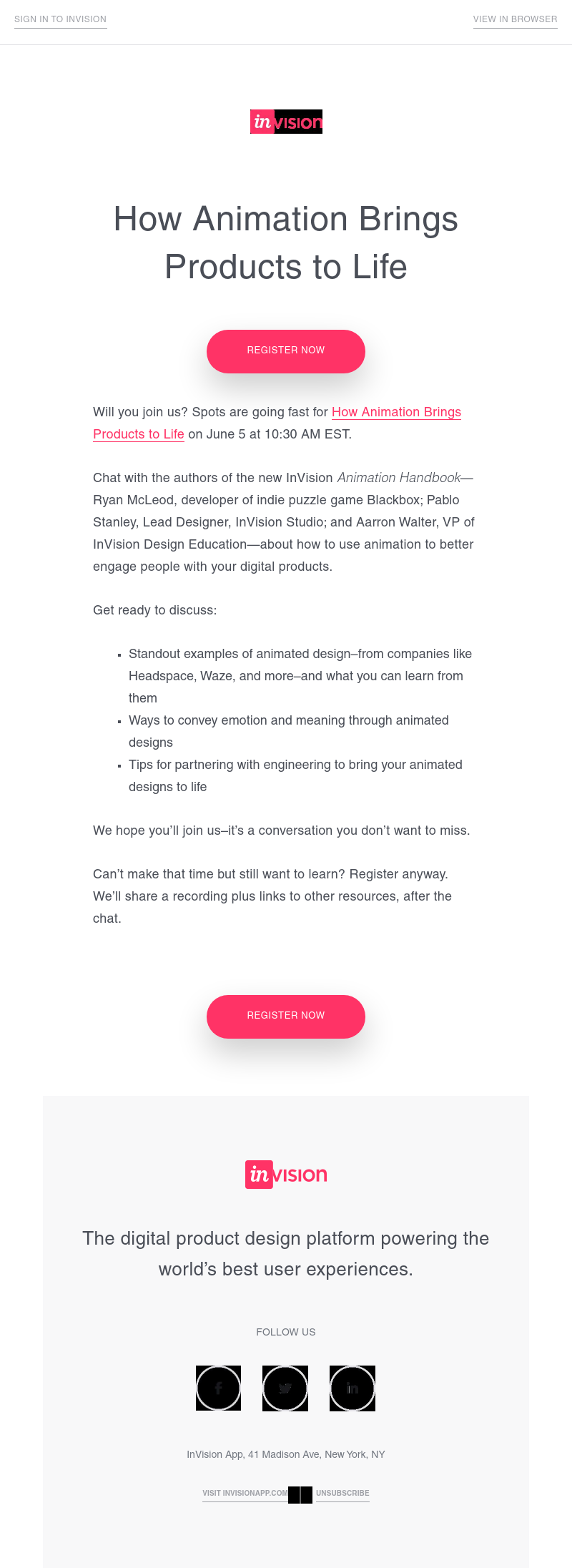 InVision - Will you be joining us? "How Animation Brings Products to Life" Webinar