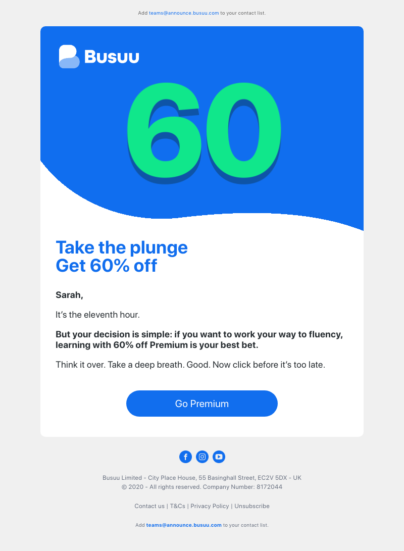 Busuu - 🕰️ Tick-tock 🕰️ 60% off Premium ends tonight – the time for action is now