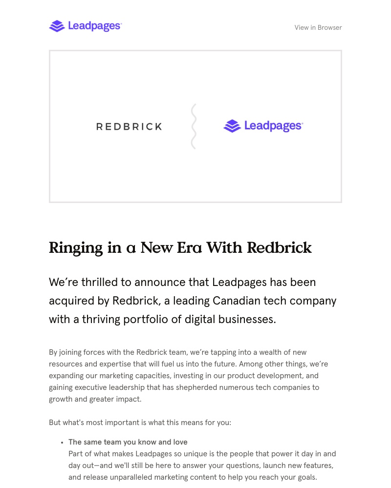 Leadpages - [Big News] We're Joining Redbrick