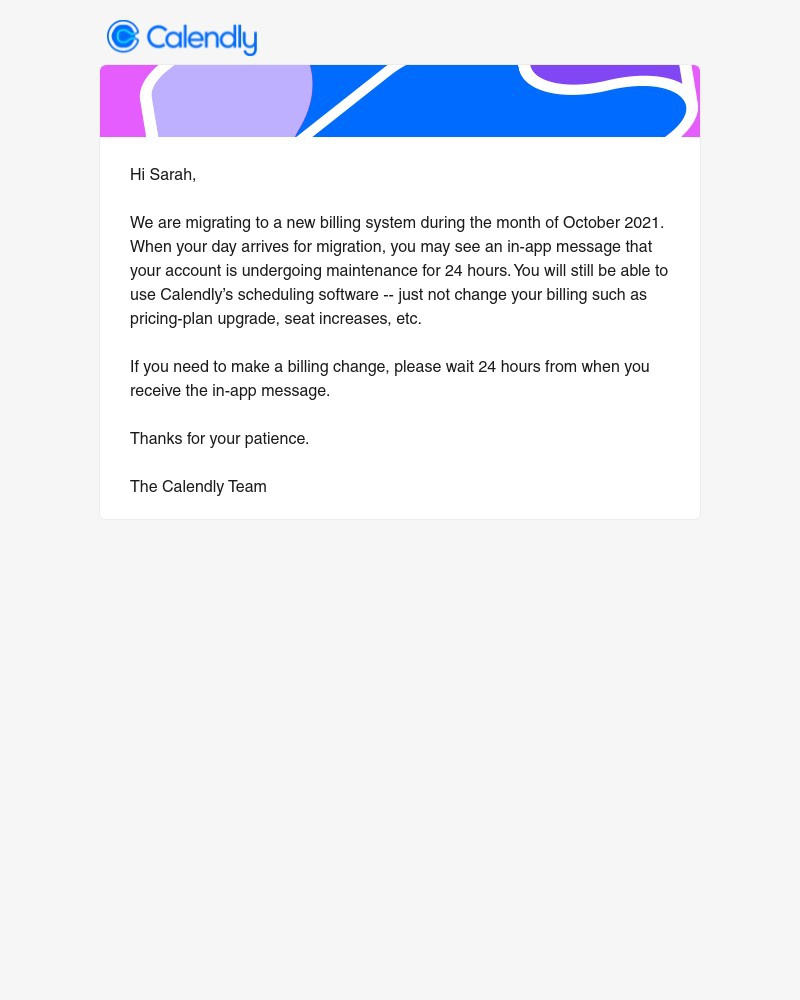 Calendly - Billing-System Maintenance in October