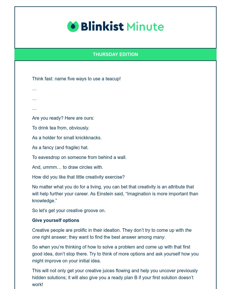  - Blinkist Minute: Why more is more when it comes to creativity