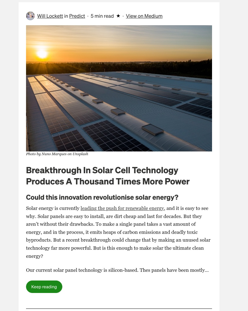 Medium - Breakthrough In Solar Cell Technology Produces A Thousand Times More Power