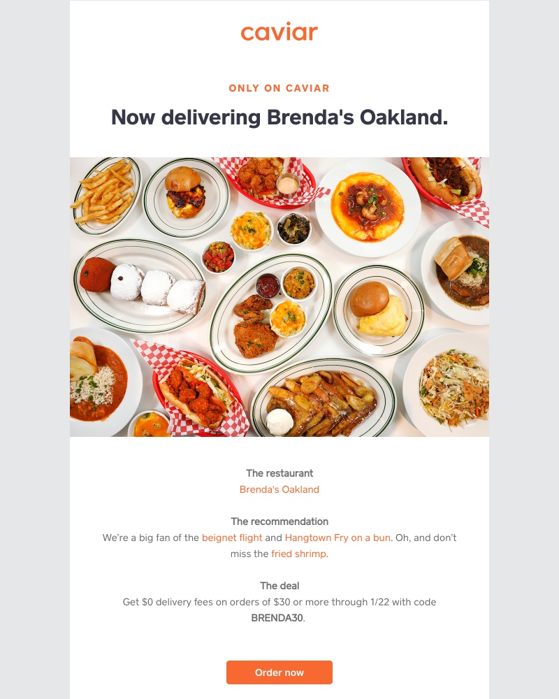  - Brenda's Oakland is now only on Caviar