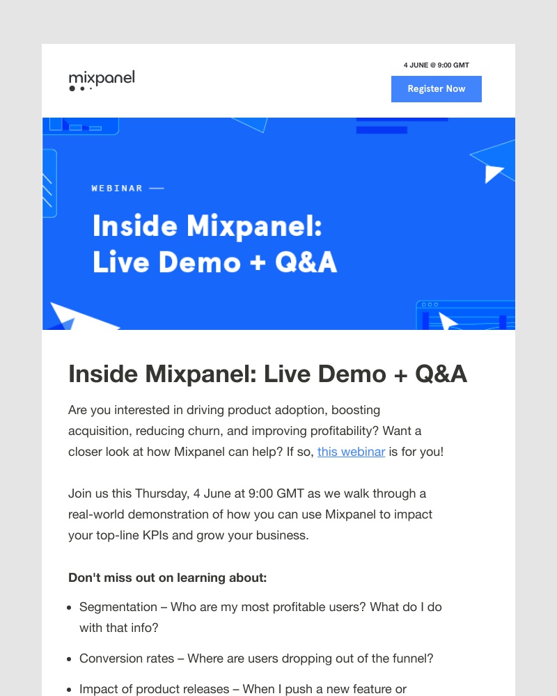 Mixpanel - Build products people love: Mixpanel live demo + Q&A on 4 June