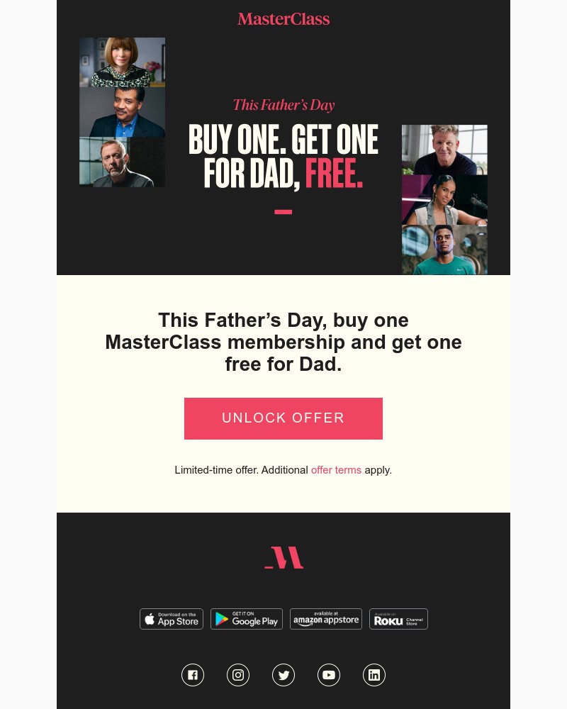 - Buy one. Get one for Dad, free.