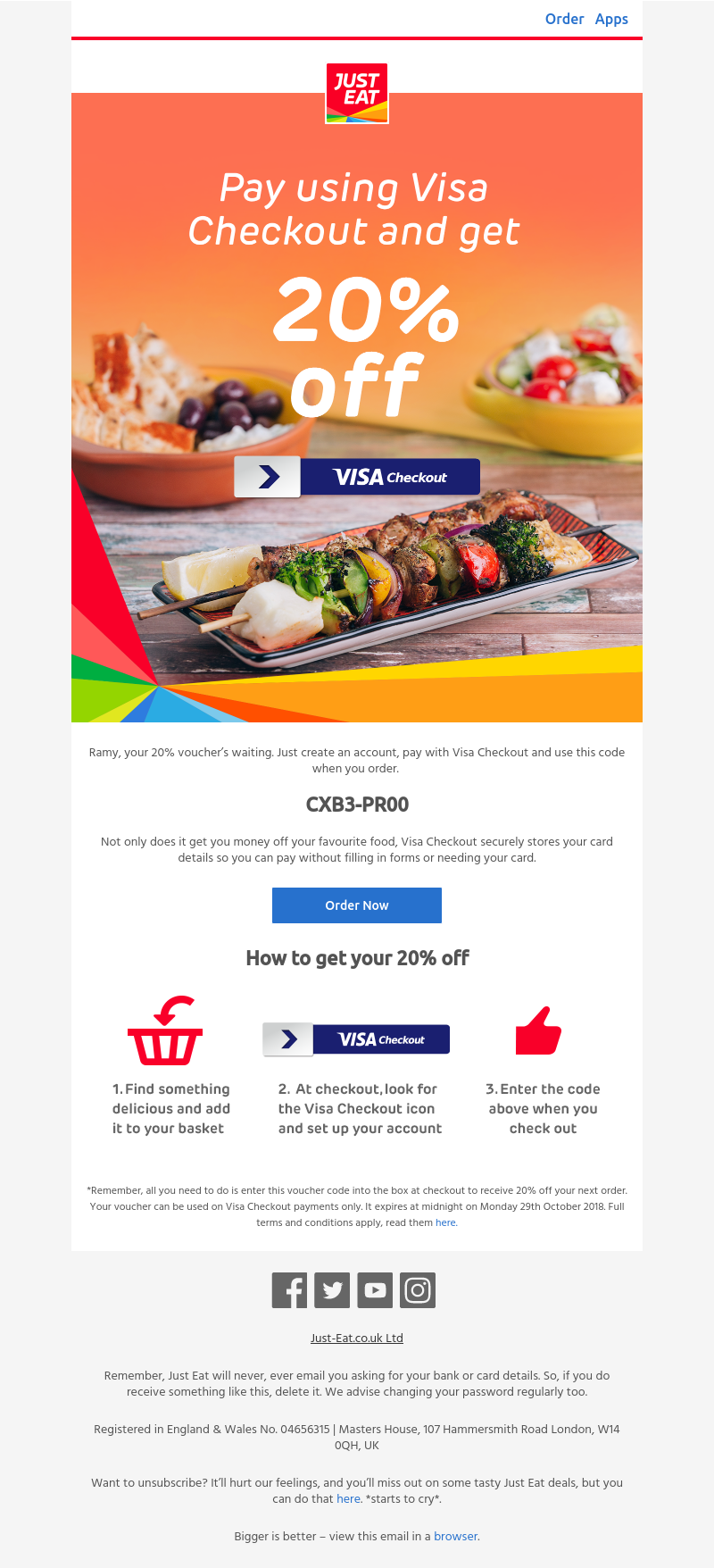 Just Eat - Your 20% voucher expires tonight, Ramy