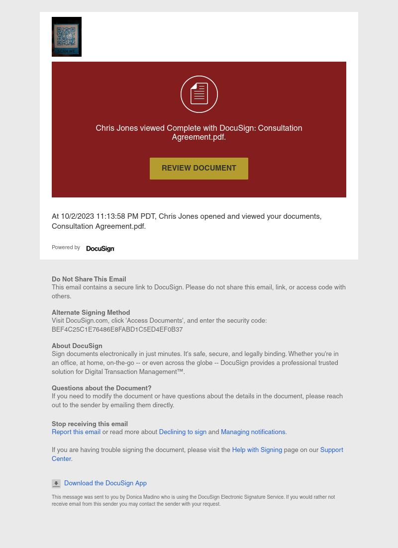  - Chris Jones viewed Complete with DocuSign: Consultation Agreement.pdf