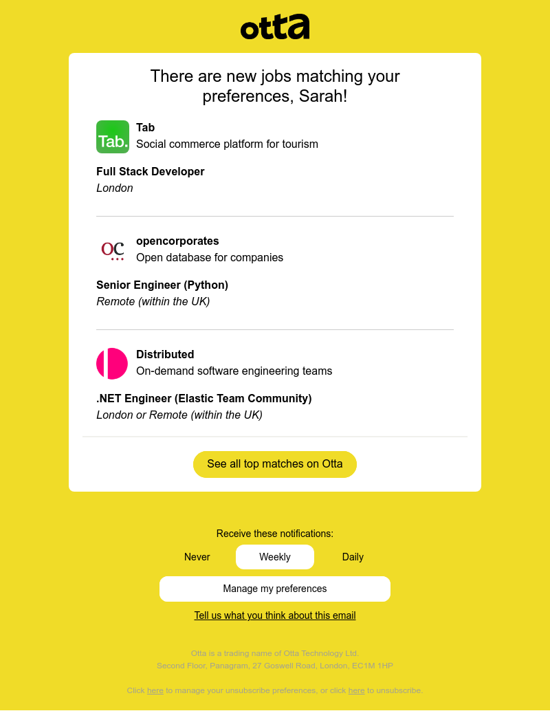 Otta - New match: Full Stack Developer at Tab