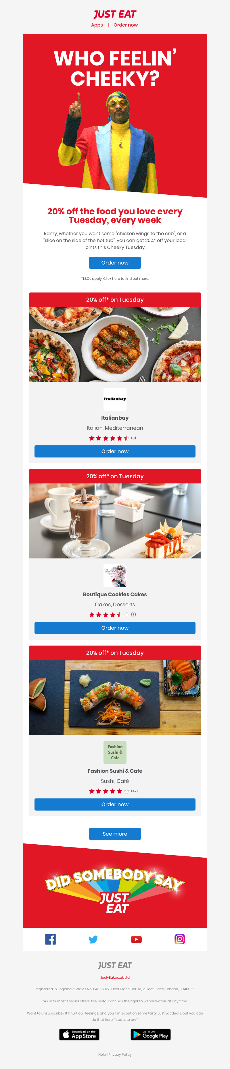 Just Eat - Ramy, we’re going in with 20% off 🤩 
