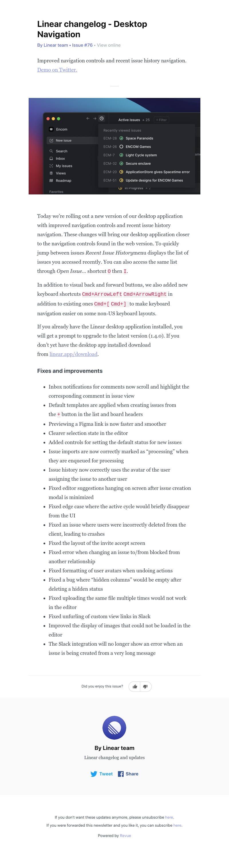 Linear - Linear changelog - Desktop Navigation