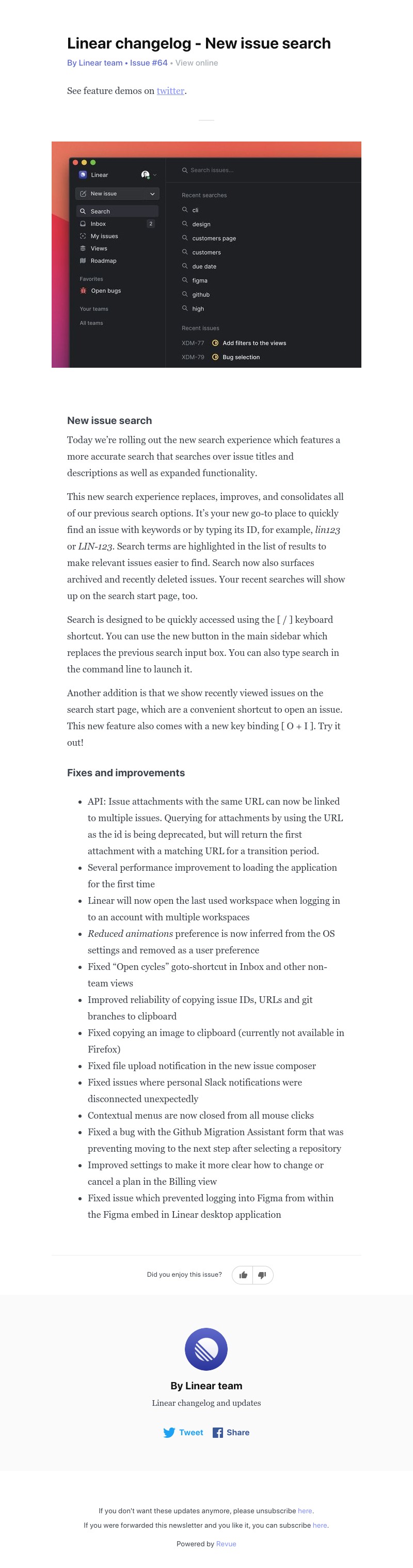Linear - Linear changelog - New issue search