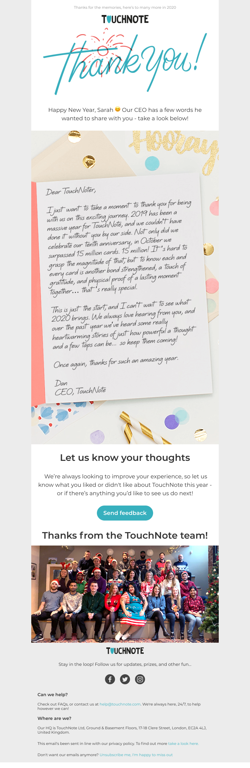 TouchNote - Sarah, here's to the year ahead 🎉