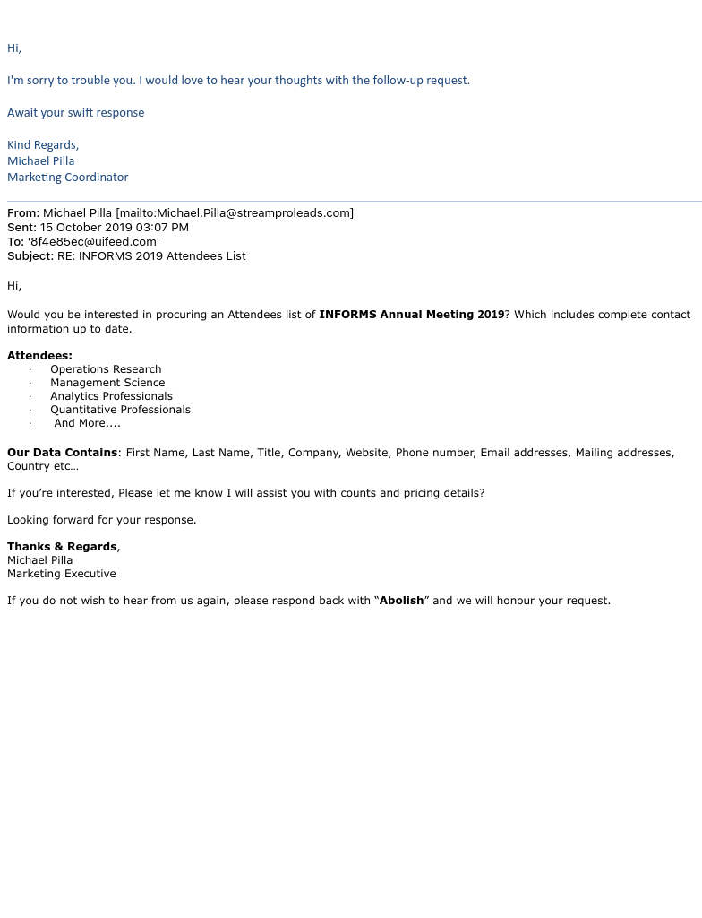 Lyft - RE: RE: INFORMS 2019 Attendees List