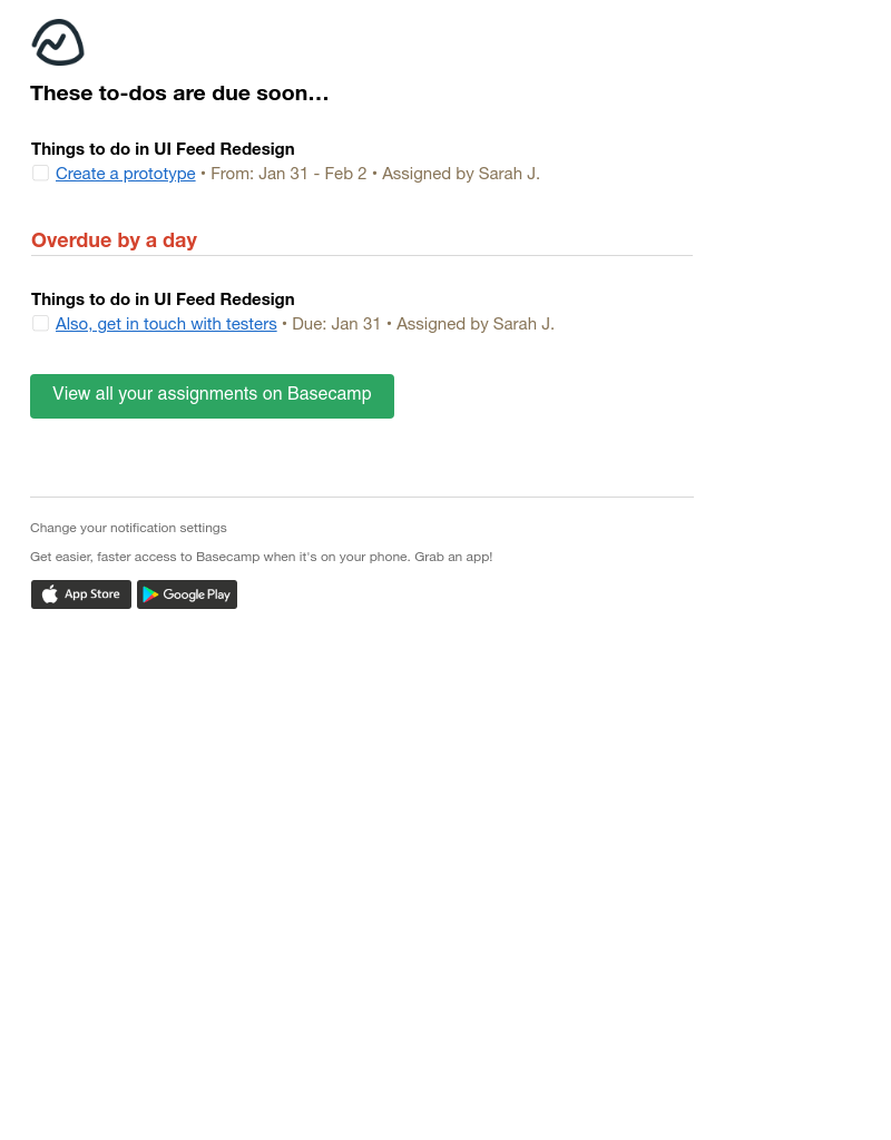 Basecamp - (UI Feed) You have 2 to-dos due soon