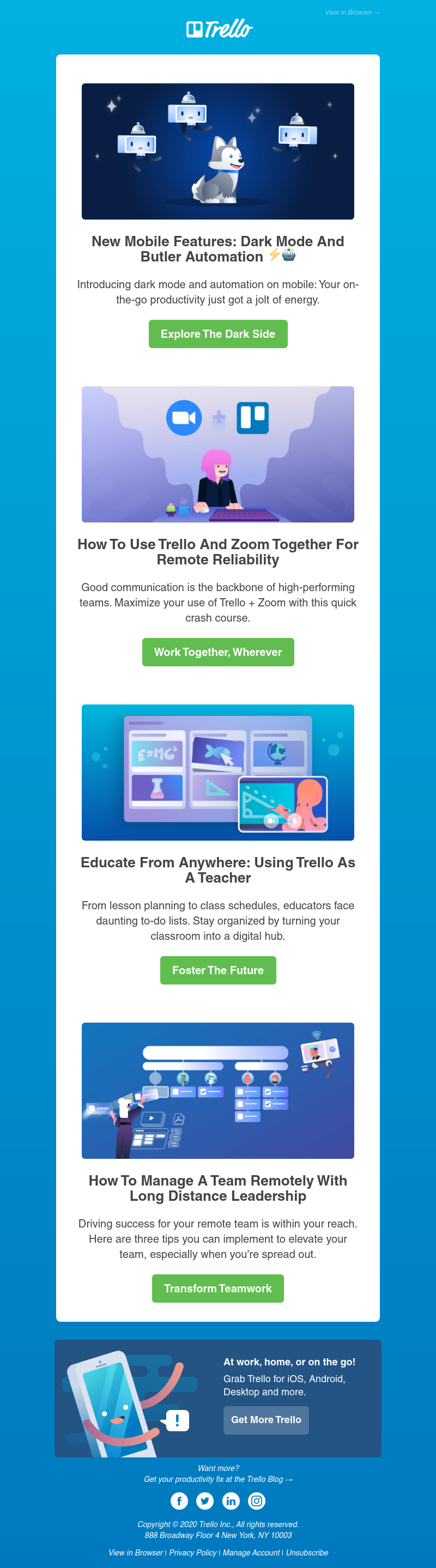 Trello - Dark mode, Zoom tutorials, and remote leadership 💯