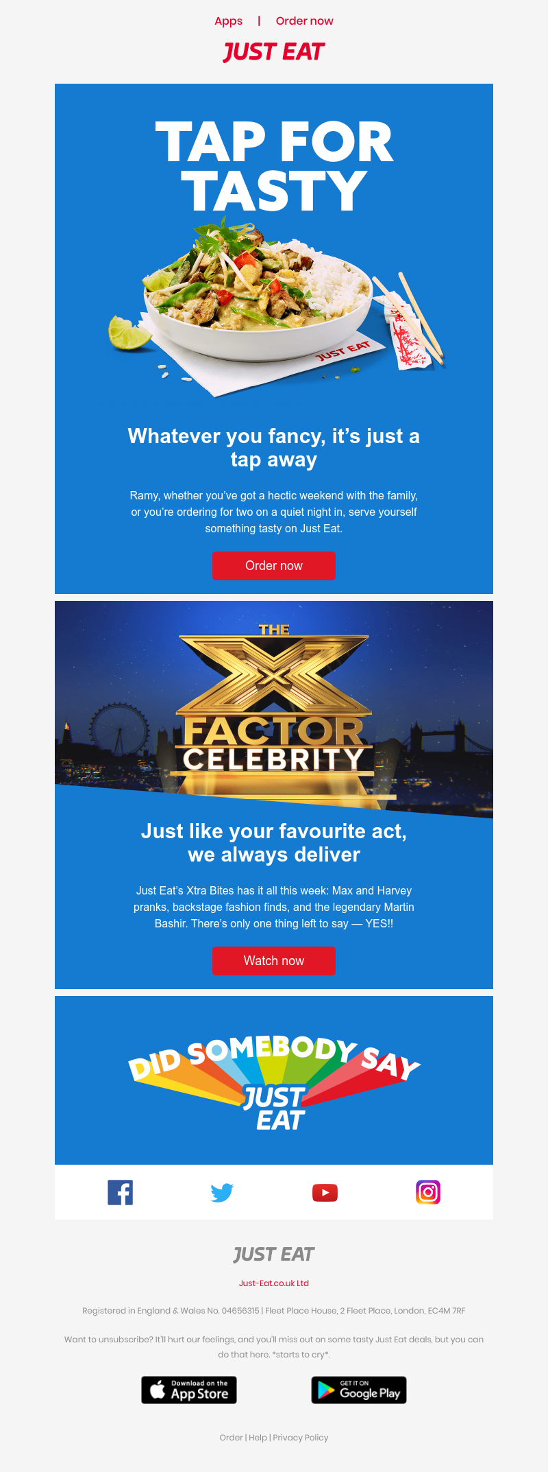Just Eat - Delicious dishes this weekend, Ramy?