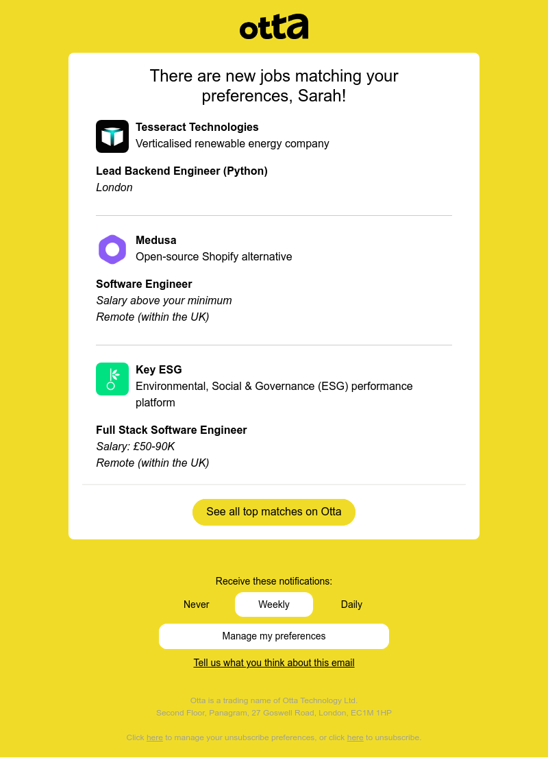 Otta - New match: Lead Backend Engineer at Tesseract Technologies