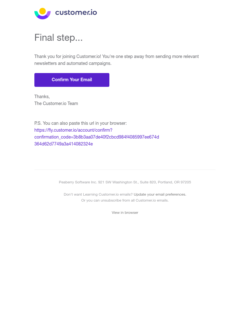  - Confirm your Customer.io account