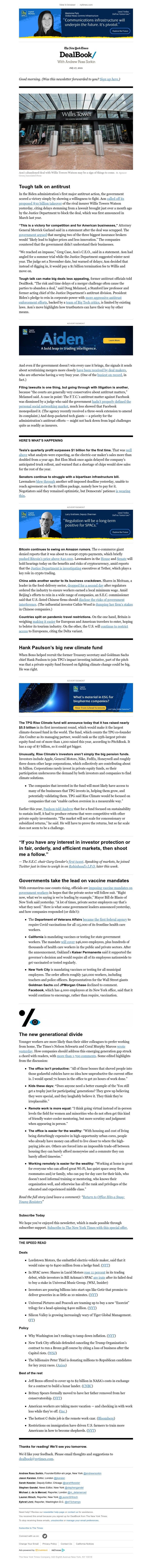 The New York Times - DealBook: Biden’s trustbusters claim a victory