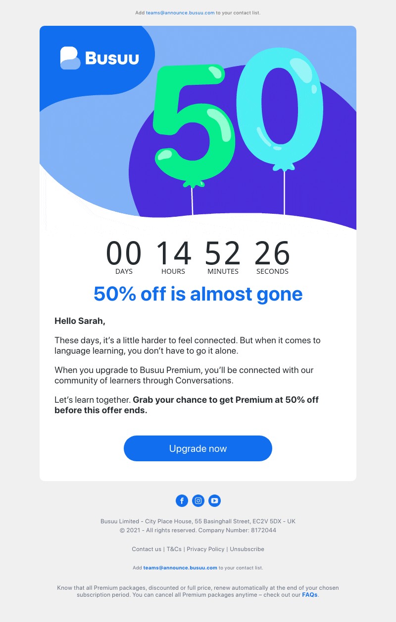 Busuu - 50% off is no more as of tonight ⏱️ Say yes to 50% off Premium before it’s too late 