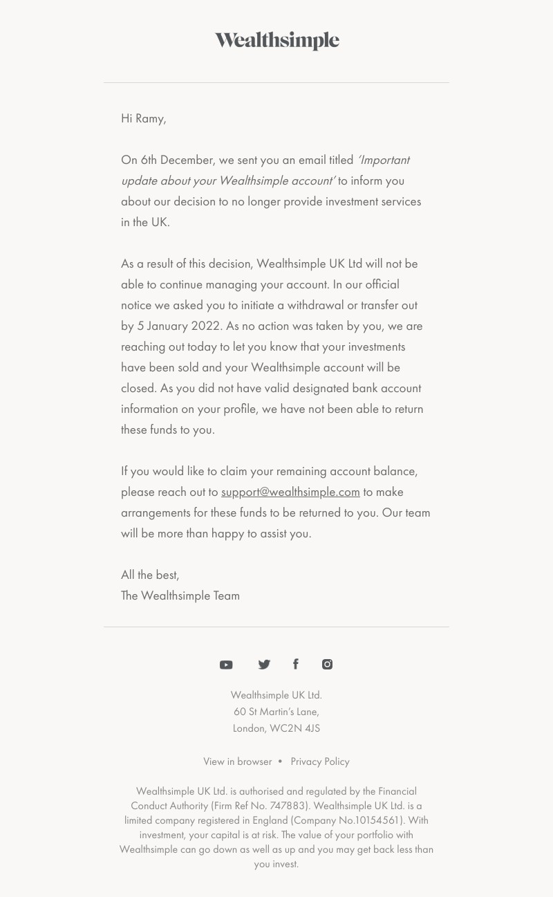 Wealthsimple - Important update about your Wealthsimple account