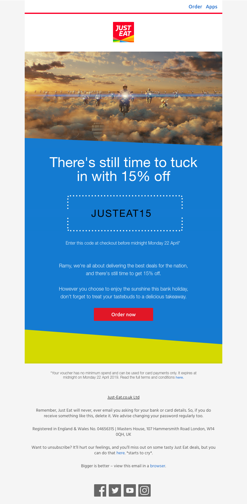 Just Eat - Ramy, don't forget your 15% off