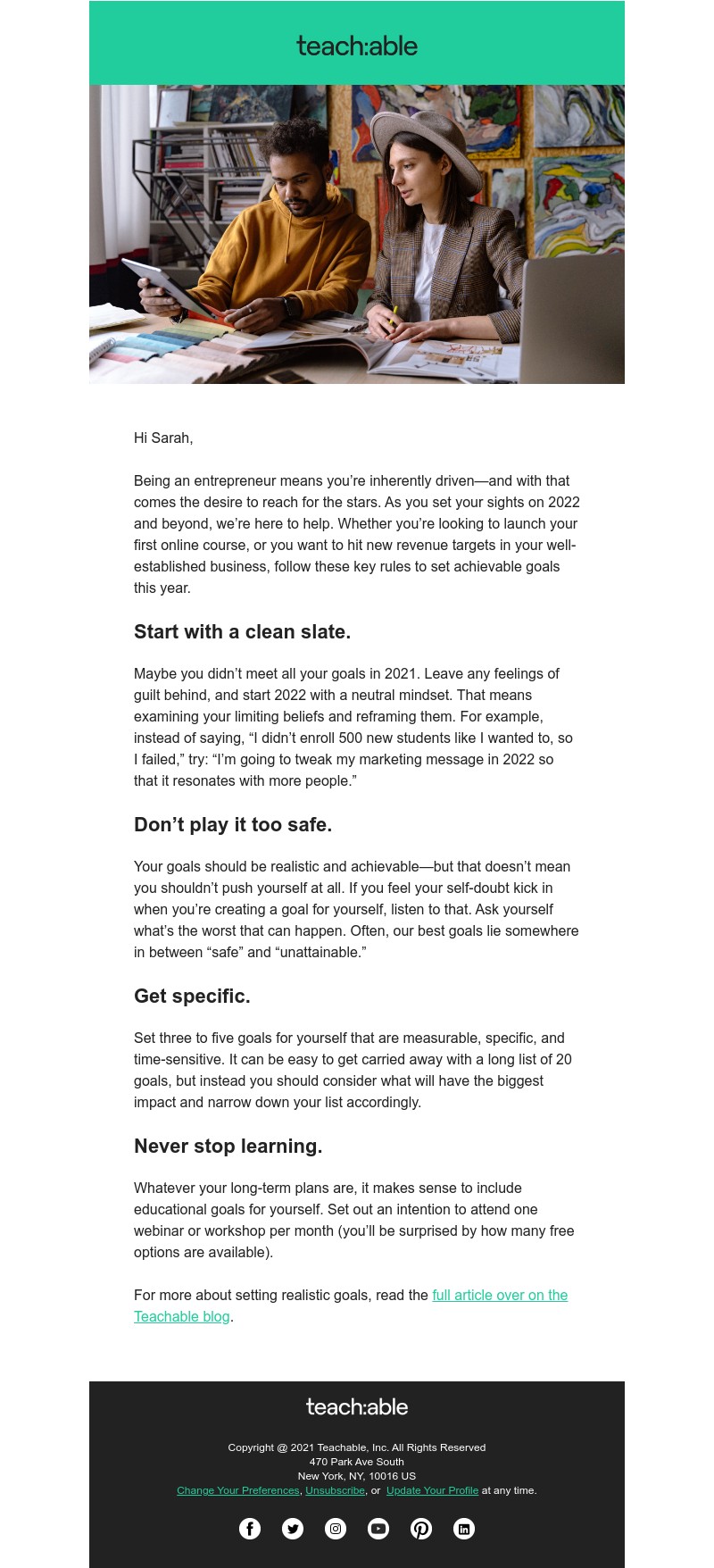 Teachable - 4 rules for setting achievable goals in your business