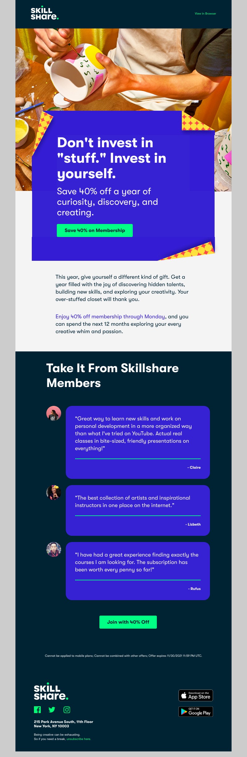 Skillshare - It's Here, Sarah: Save 40% on Skillshare Membership