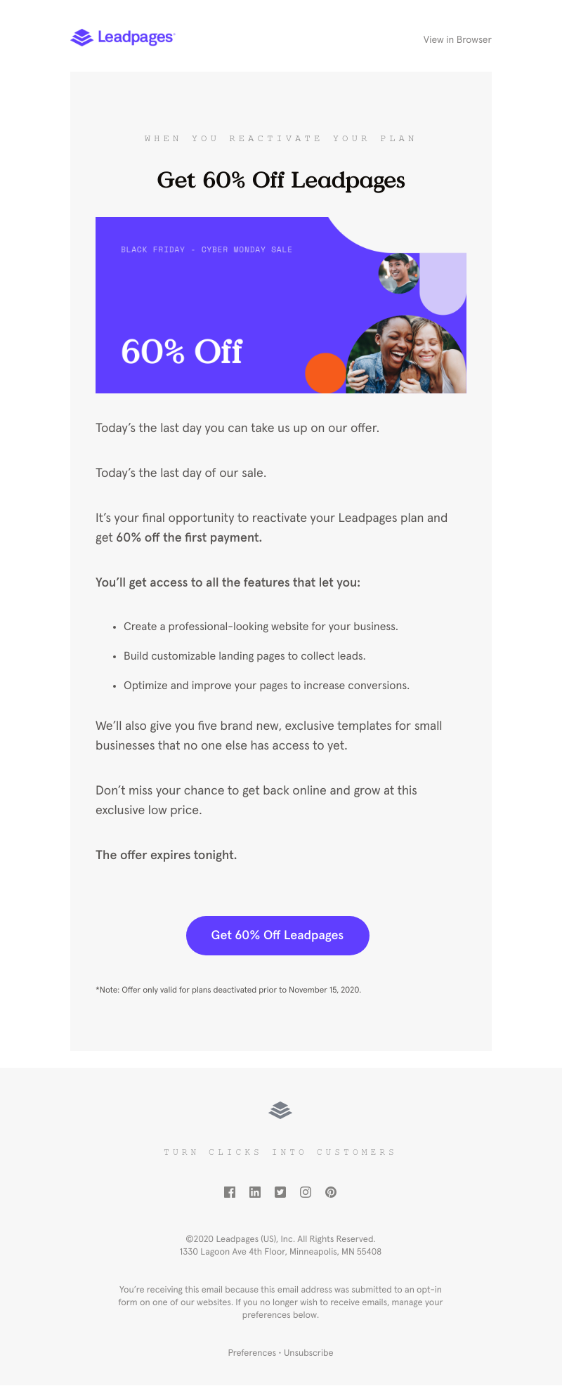 Leadpages - Last chance: Get 60% off your old plan