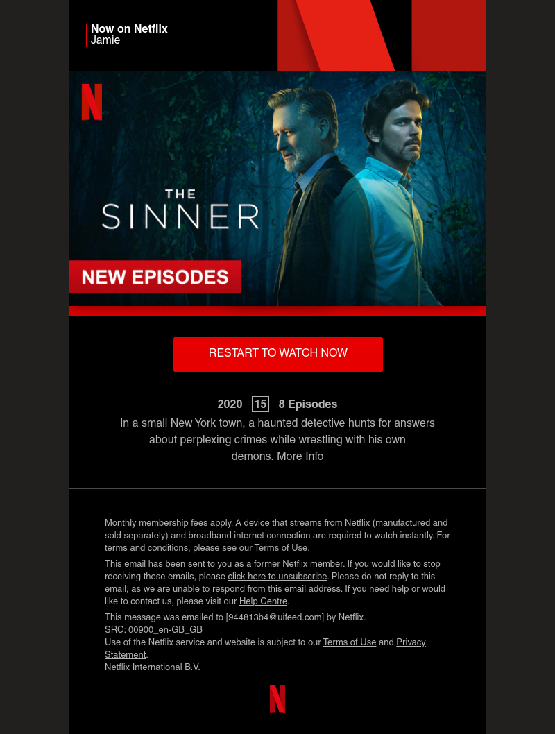Netflix - Sarah, The Sinner Jamie is now on Netflix