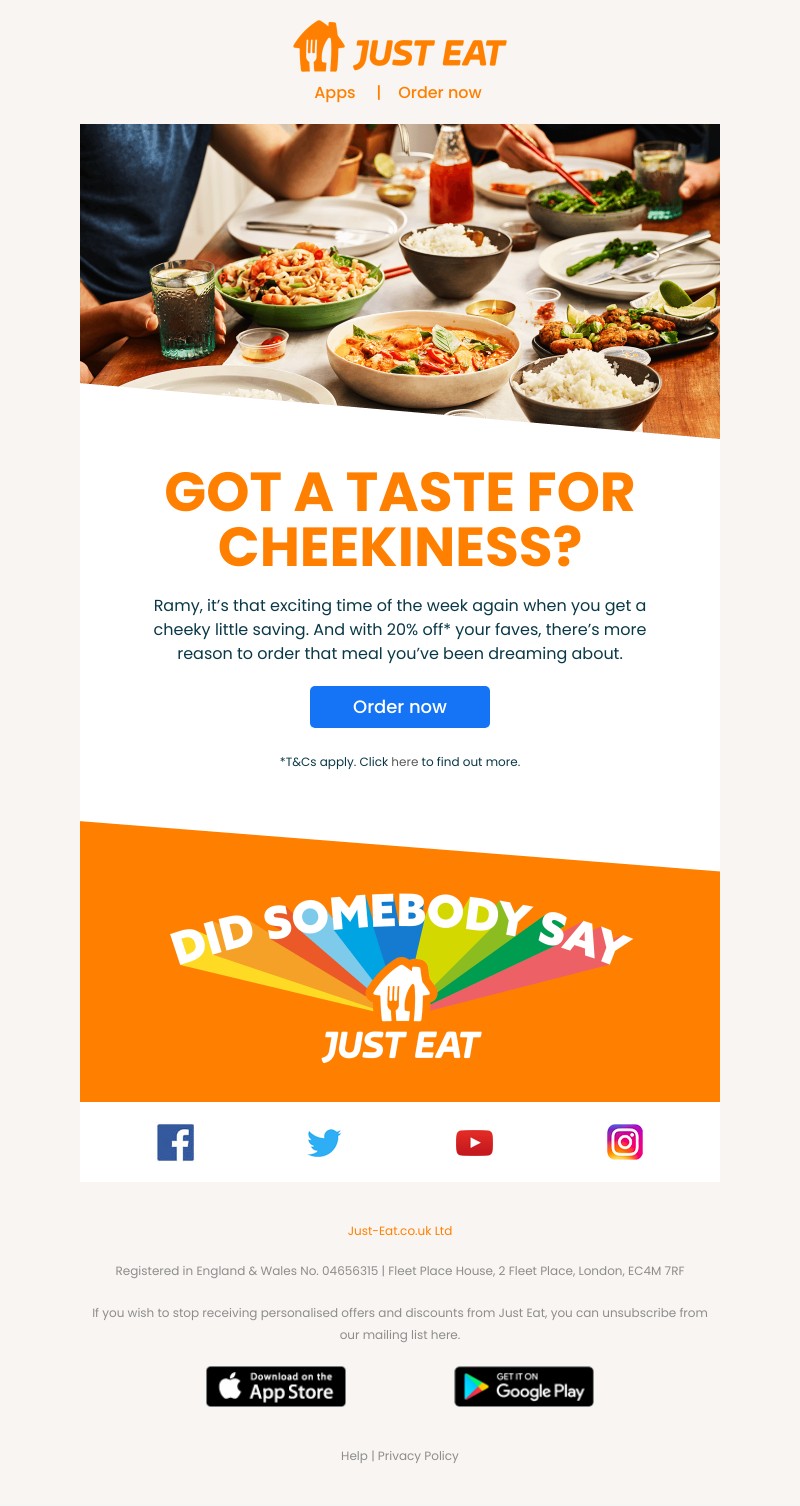 Just Eat - Ramy, it’s time to Cheeky up your Tuesday 