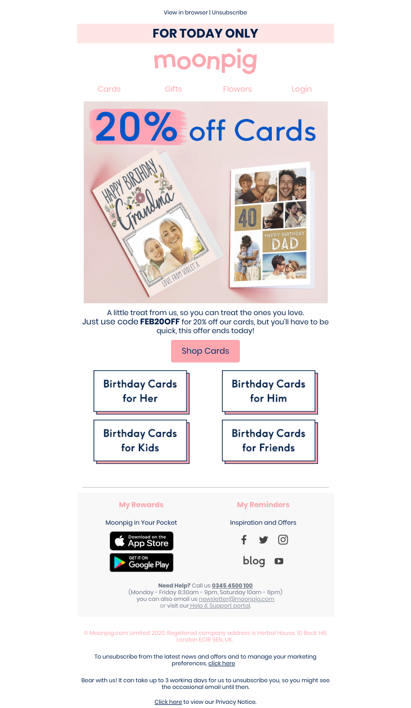 Moonpig - [20/02/2020] 20% off cards!