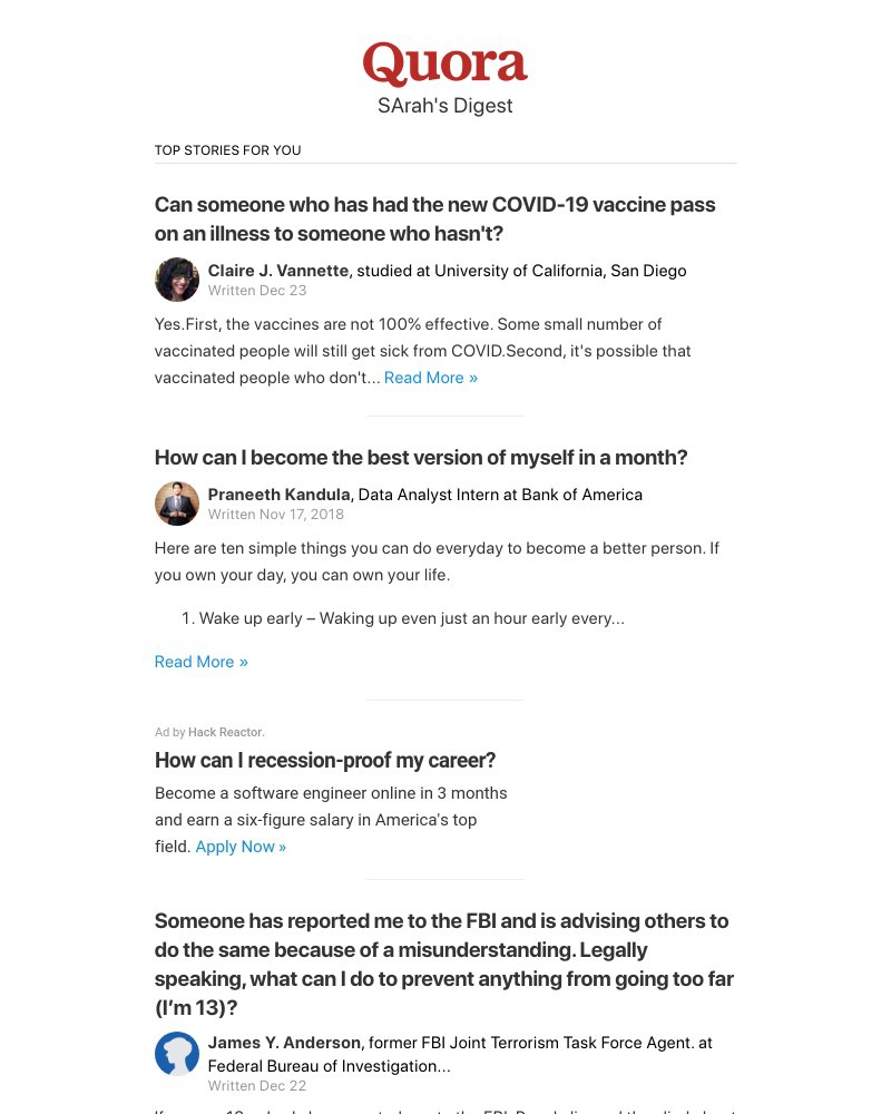 Quora - Can someone who has had the new COVID-19 vaccine pass on an illness to someone who ha...?