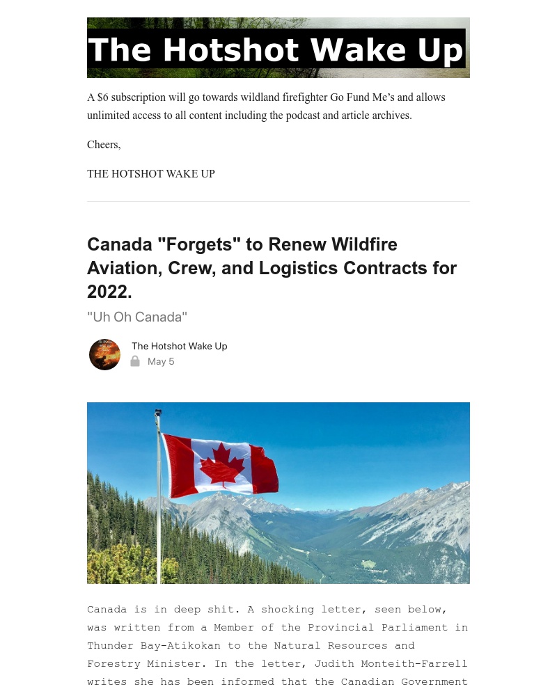 Substack - Canada "Forgets" to Renew Wildfire Aviation, Crew, and Logistics Contracts for 2022.