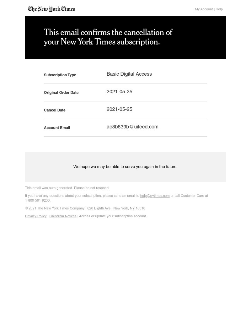 Cancelling your subscription on The New York Times video screenshot