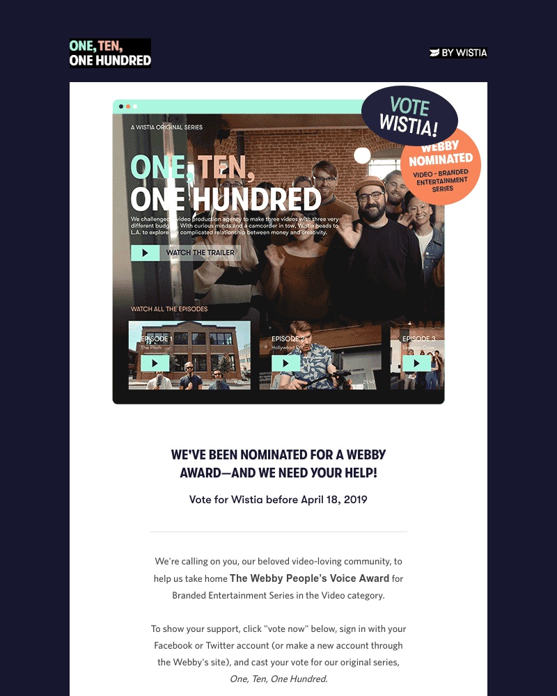 Wistia - Cast your vote! Help Wistia win a Webby Award 🏆