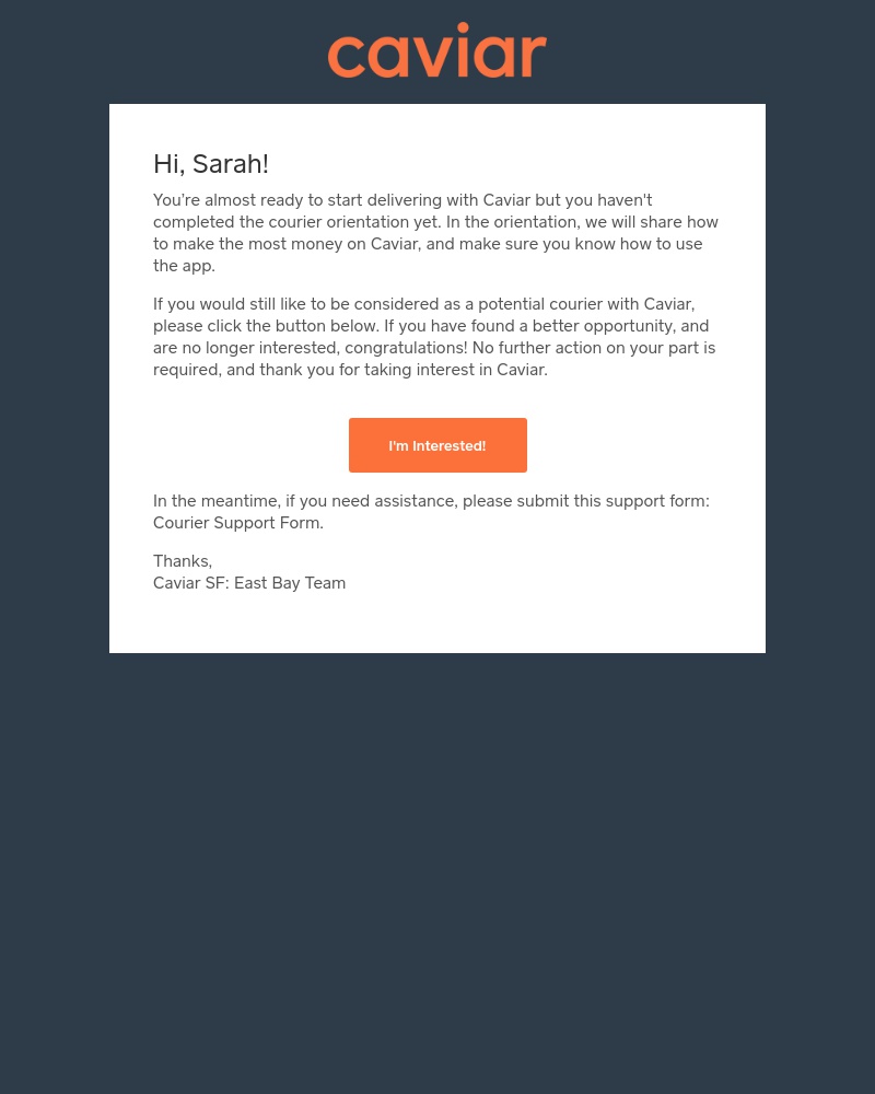 Caviar - [Caviar] We're sorry to see you go...