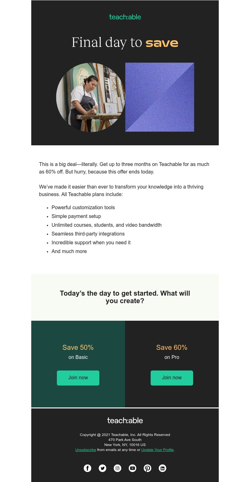 Teachable - Last chance to save big: Up to 60% off ends today