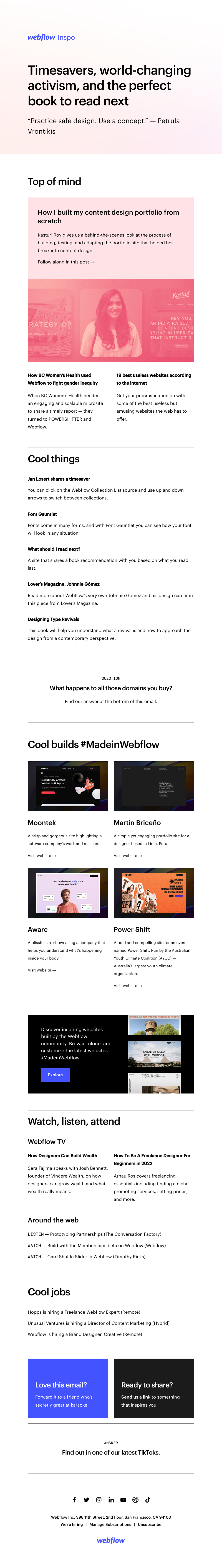 Webflow - Timesavers, world-changing activism, and the perfect book to read next 📚