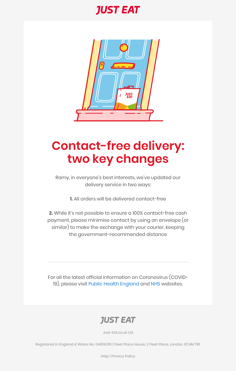 Just Eat - All orders will now be contact-free