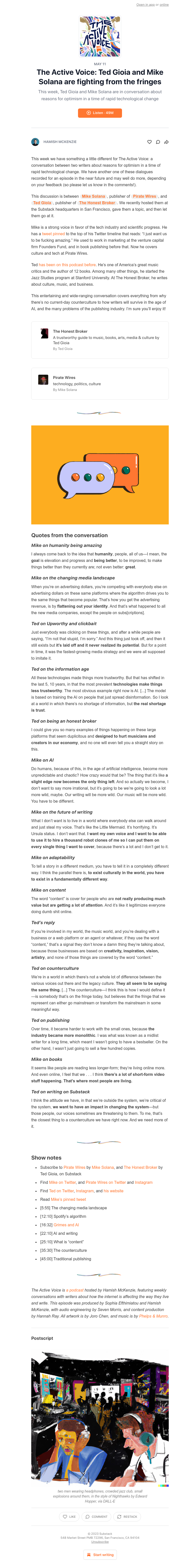 Substack - The Active Voice: Ted Gioia and Mike Solana are fighting from the fringes