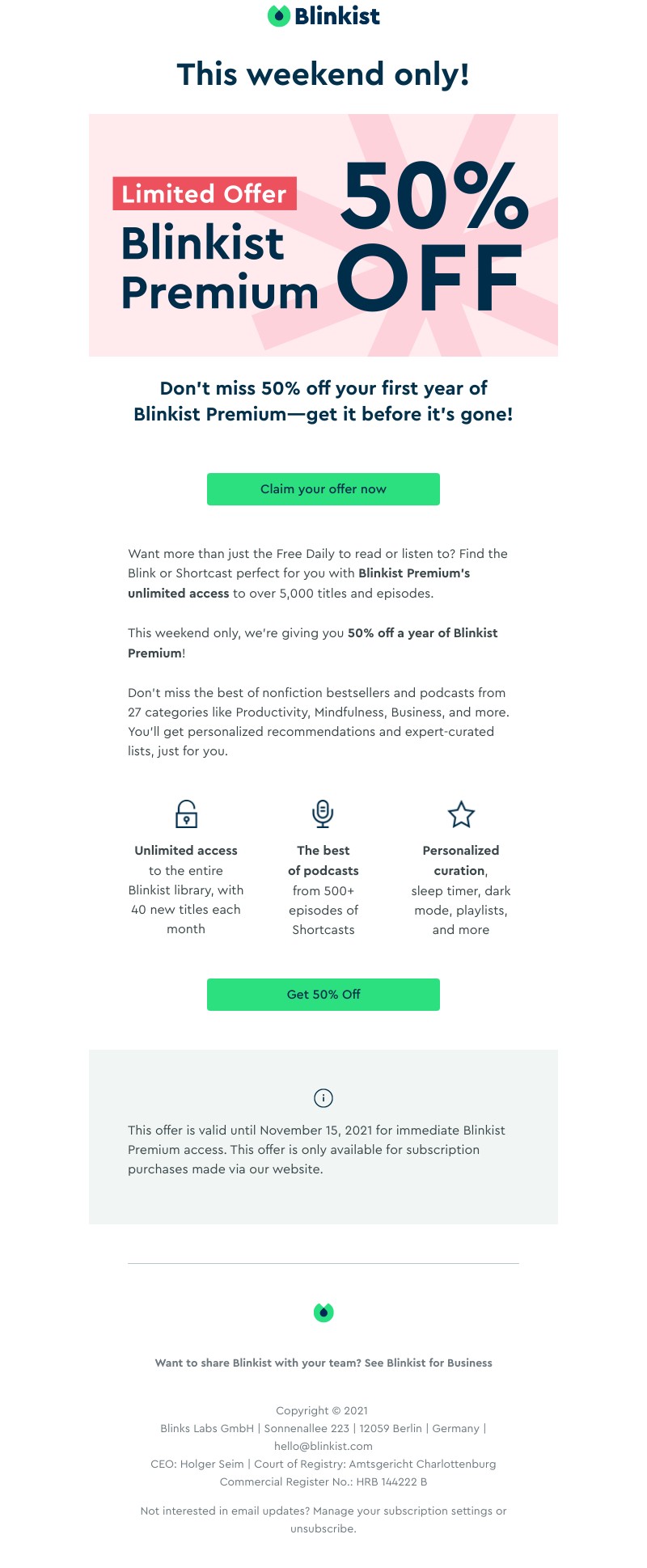 Blinkist - Don’t miss this: Get 50% off Premium now!