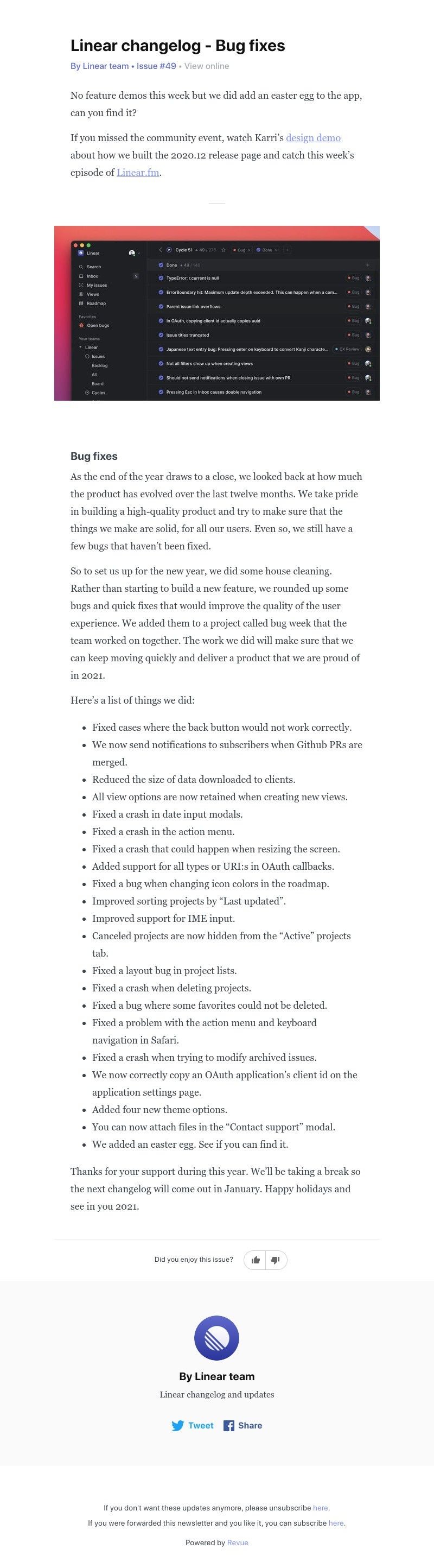Linear - Linear changelog - Bug fixes